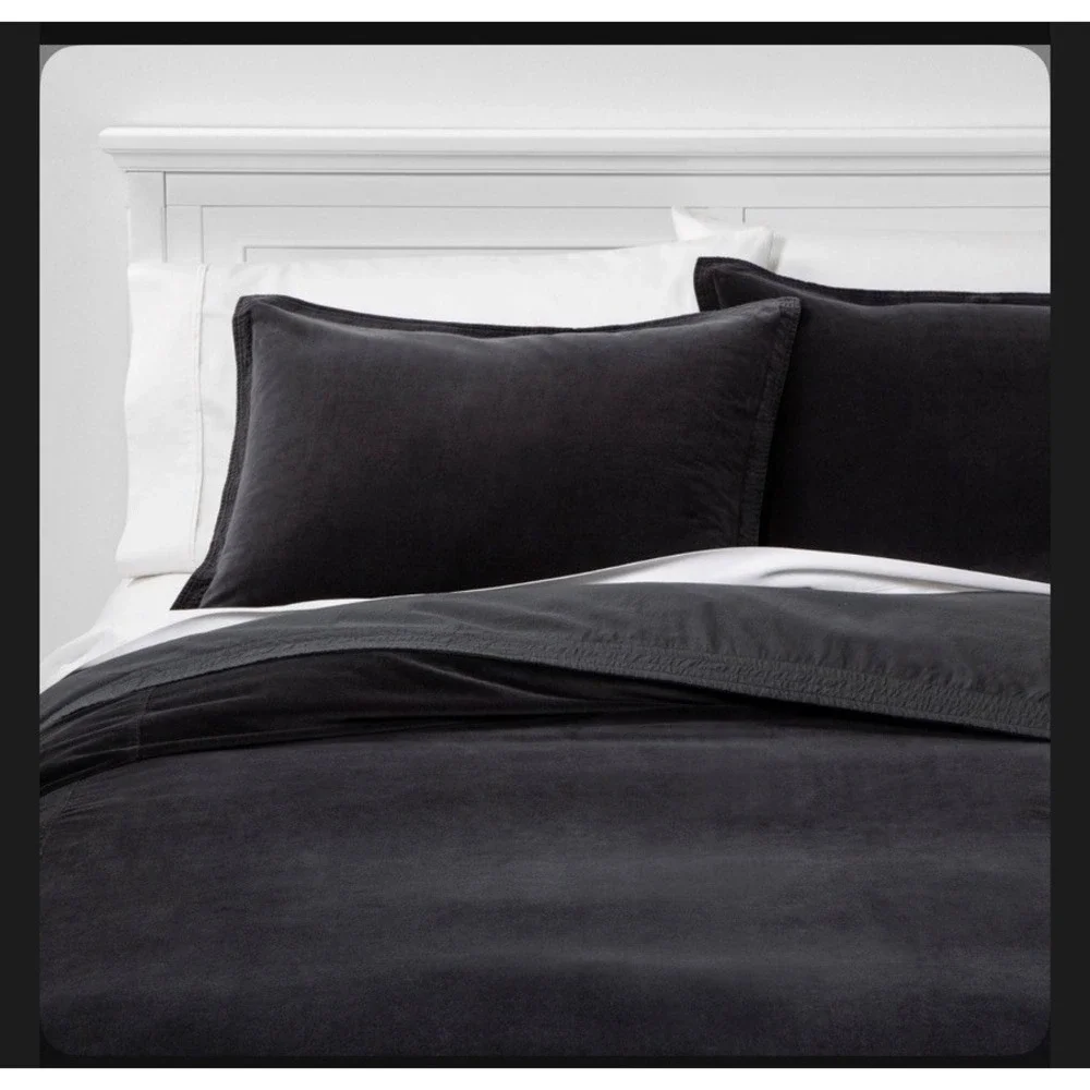 Threshold Velvet‎ Duvet Cover Set King Dark Gray 3pc Cotton NWT